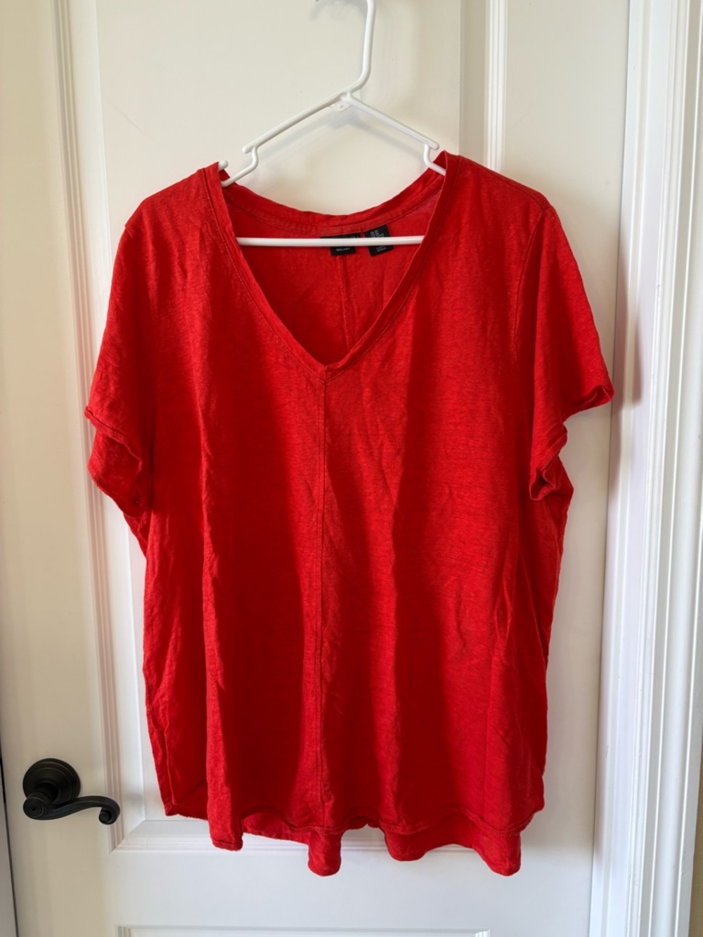 Tahari Red 100% Linen V-Neck Top Size 2X